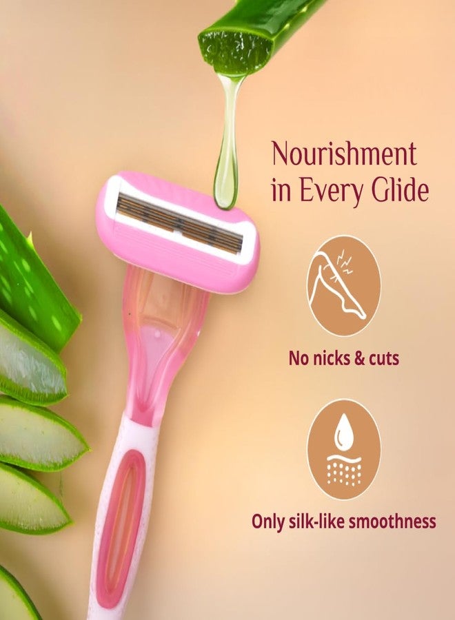 Carmesi Silk Care Body Razor for Women - Pack of 3 | Smooth & Painless Hair Removal For Arms, Legs, & Underarms | Aloe Vera and Vitamin E Lubrication Strip | Soft & Silky Skin | Flexible Head - Image 3